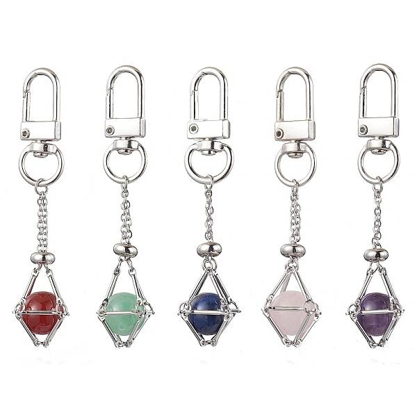 304 Stainless Steel Chain Pouch Natural Gemstone Pendant Decorations