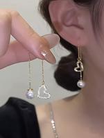 Elegant Faux Pearl & Rhinestone Decorated Heart Shaped Dangle Earrings,  Cute Jewelry, Fashion Jewelry for Party, Daily Cloth...