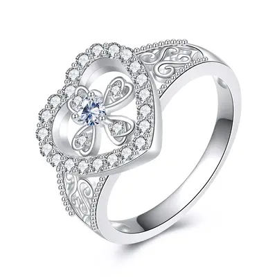 Sterling Silver Cubic Zirconia Ivy & Cross & Heart Ring