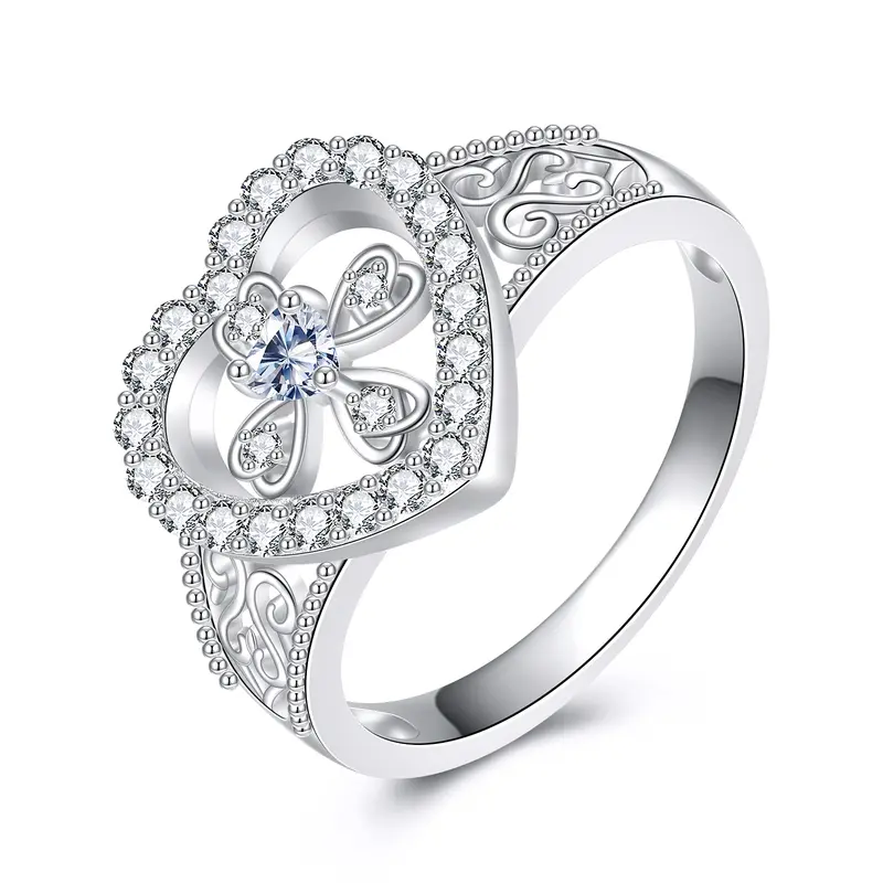 Sterling Silver Cubic Zirconia Ivy & Cross & Heart Ring