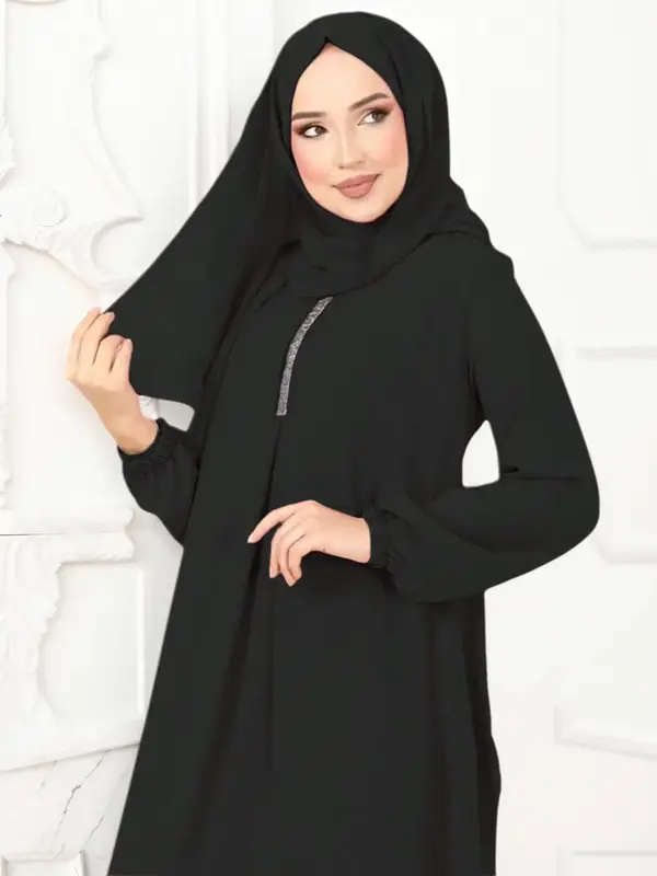 Elegant Women's Long Dress, Casual Loose-Fit Woven Fabric, All-Season Plain Color Simple Design, Perfect for Daily Wear & Spe...