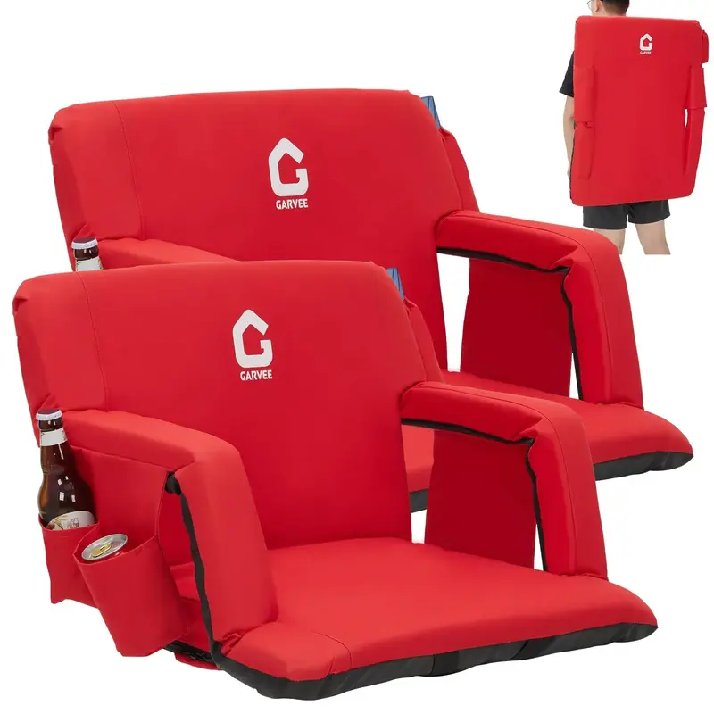 Garvee Portable Stadium Seats (Set of 2) - 20.5 Extra Wide Bleacher Chairs with Back Support, Thick Padded Cushion & Storage...