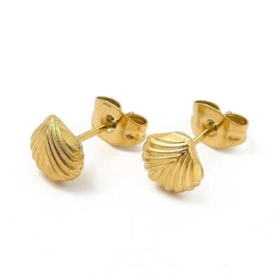 Ion Plating(IP) 304 Stainless Steel Shell Shape Stud Earrings for Women