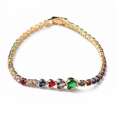 Brass Micro Pave Cubic Zirconia Chain Bracelets with Fold Over Clasps