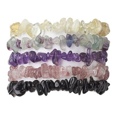 12 Constellation Natural Mixed Gemstone Chip Beaded Stretch Bracelets Sets for Women Men