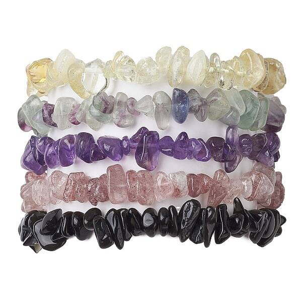 12 Constellation Natural Mixed Gemstone Chip Beaded Stretch Bracelets Sets for Women Men