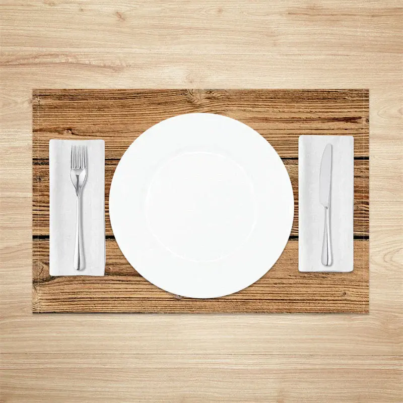 Brown Wood Plank Grain Fabric Set Of 4 Placemats - Aperturee