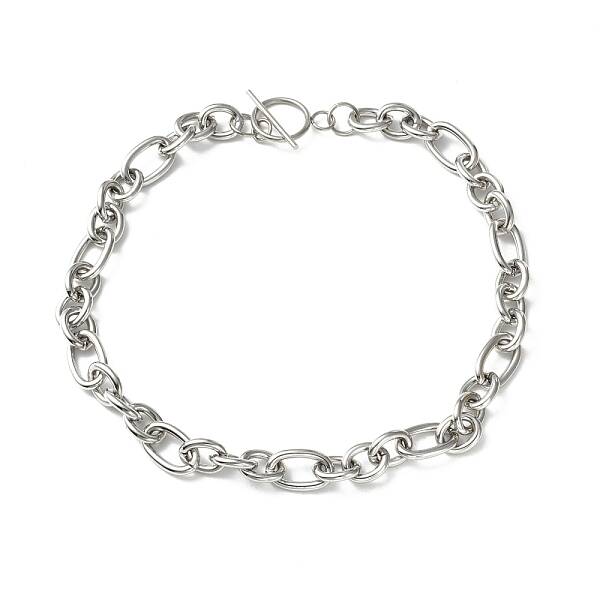 Non-Tarnish 304 Stainless Steel Figaro Chain Necklace with Toggle Clasp for Men Women