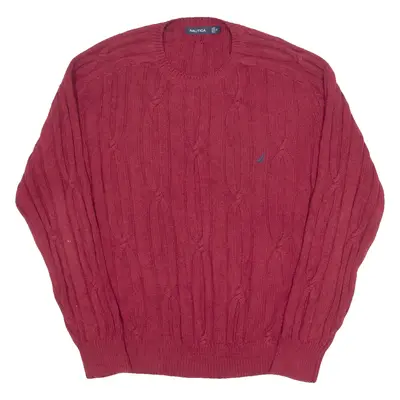 NAUTICA Mens Jumper Maroon Cable Knit XL