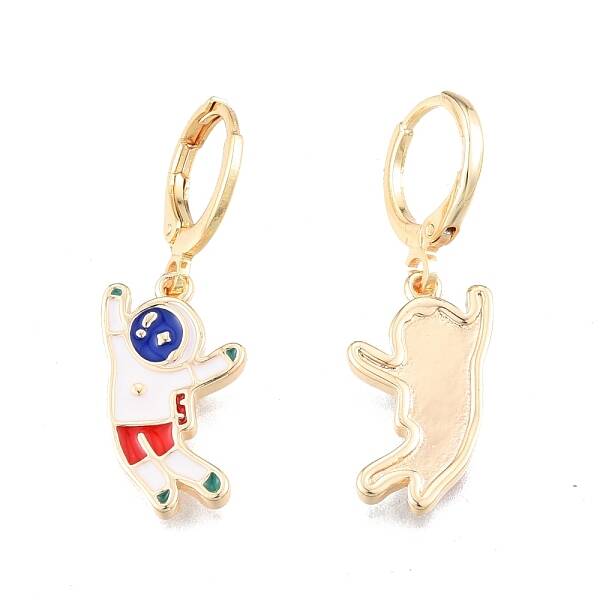 Enamel Spaceman Dangle Leverback Earrings