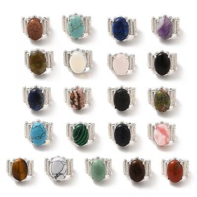 Gemstone Oval Open Cuff Ring