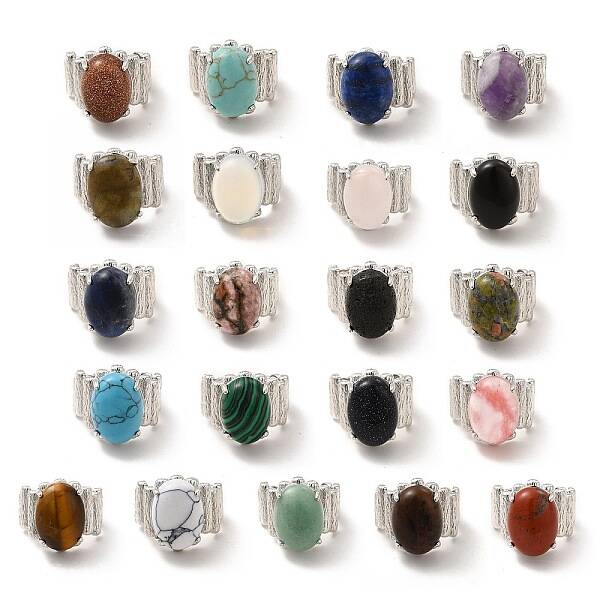 Gemstone Oval Open Cuff Ring