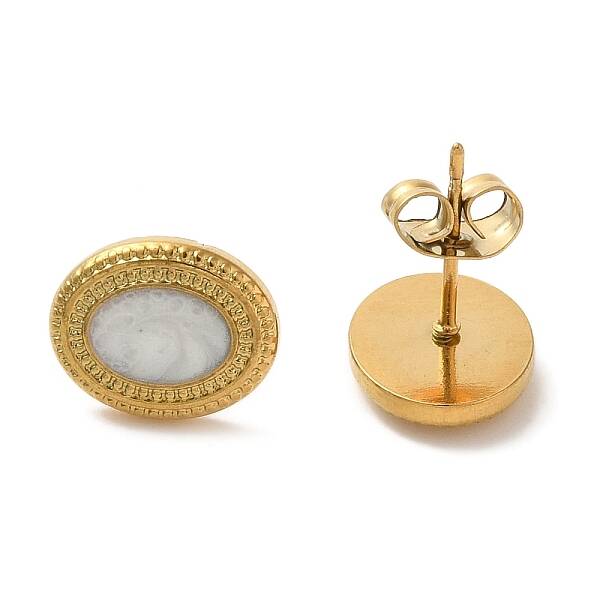 Ion Plating(IP) 304 Stainless Steel Oval Stud Earrings