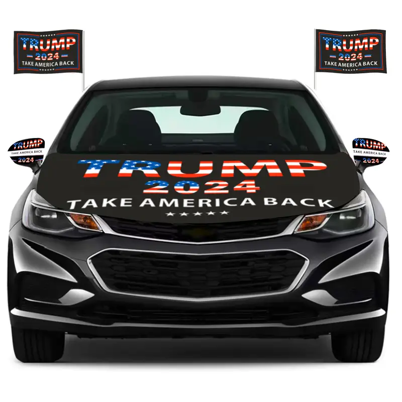 Trump 2024 Car Flag, Car Mirror Cover and Car Hood Cover Decorate Set, Trump Save USA Signs for Celebration Event Decoration