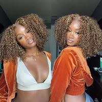 Reshine hair Ombre 4/27 Highlight Kinky Curly Hair Wear Go Glueless Wig Affordable Colored Human Hair Glueless Wigs For Women...