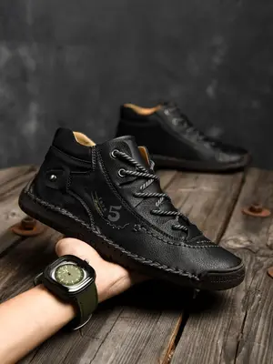 2024 Stylish Classic Ankle Work Boots for Men, Comfort Pu Leather Ankle Boots, Boy Vintage Matching Fashionable Lace Up Desig...
