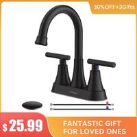 Hurran 4-Inch Bathroom Faucet features a 2-handle centerset design made of durable, lead-free stainless steel. Resists Finger...