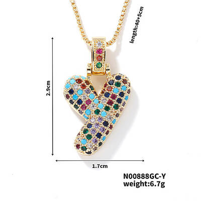 Brass Pave Colorful Cubic Zirconia Letter Pendant Box Chain Necklaces