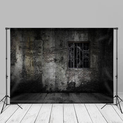 Rusty Window Scary Old Brick Wall Black Backdrop - Aperturee