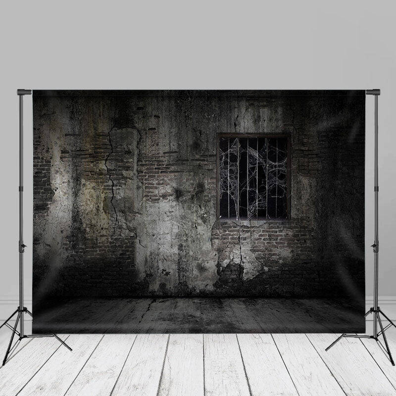 Rusty Window Scary Old Brick Wall Black Backdrop - Aperturee