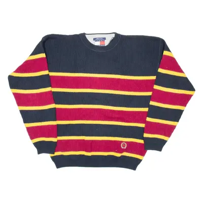 TOMMY HILFIGER Mens Patterned Jumper Black Striped Tight Knit L