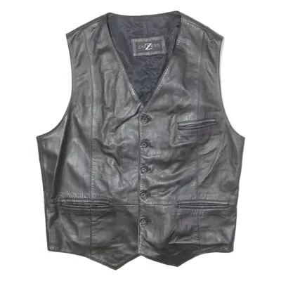 ZAFFERS Mens Waistcoat Black Leather XL