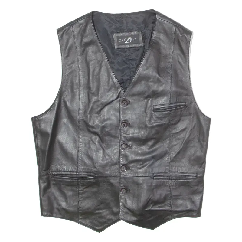 ZAFFERS Mens Waistcoat Black Leather XL