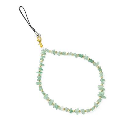 Natural Green Aventurine Chip & CCB Plastic Round Beaded Mobile Straps