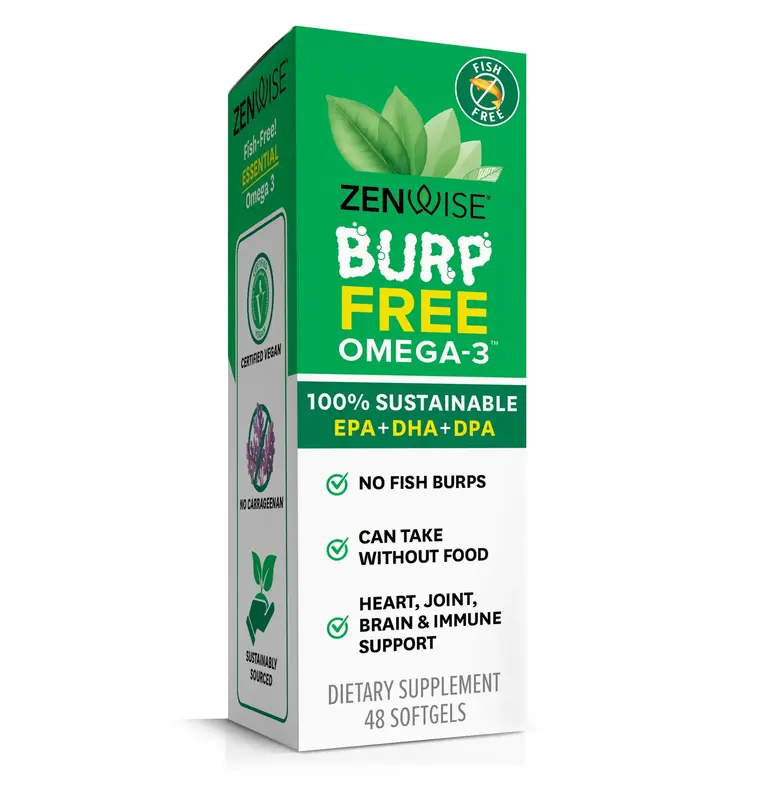 Zenwise Burp-Free Omega-3 140mg EPA & 280mg DHA Plant-Powered for Heart Joint Brain & Immune Health - 48 Softgels, Dairy Free...
