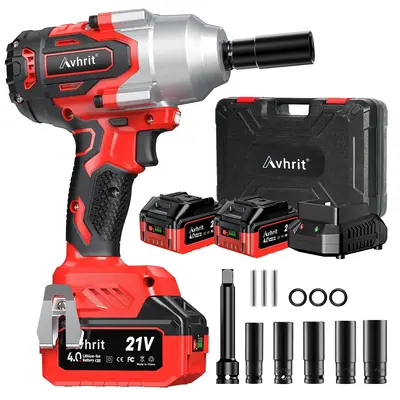 Avhrit Cordless Impact Wrench, 850N·m/630ft-lb 1/2 Impact Wrench gun, High Torque Tool, w/ 2x 4000mAh Battery, Charger & 5 S...