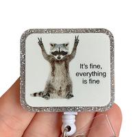 Glitter My Badge Funny Raccoon badge reel for nurse and hospital workers. Badge clip Badge pull - Retractable swivel clip wit...