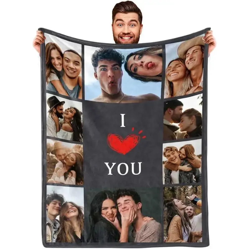 I Love You Couples Gifts Custom Photo Blanket for Girlfriend Boyfriend Gifts, Personalized Picture Blankets for Christmas Cou...
