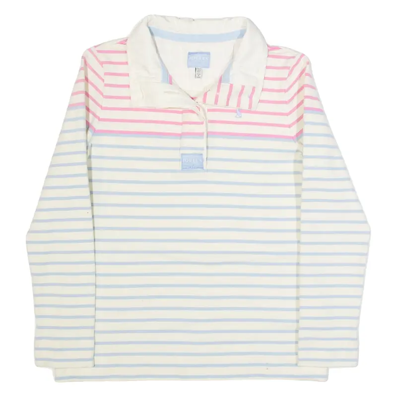 JOULES Womens Patterned Jumper Cream Striped Button Neck Tight Knit UK 10