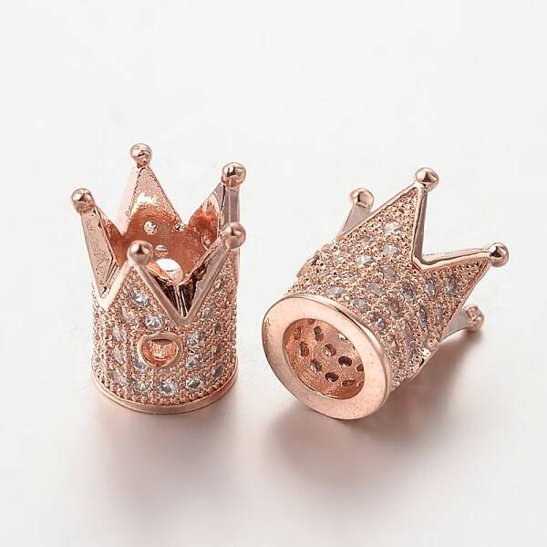 Brass Micro Pave Cubic Zirconia Beads