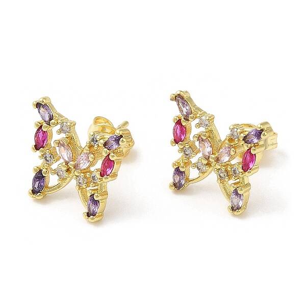 Colorful Cubic Zirconia Butterfly Stud Earrings