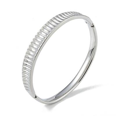 Non-Tarnish 304 Stainless Steel Grooved Hinged Bangles for Women
