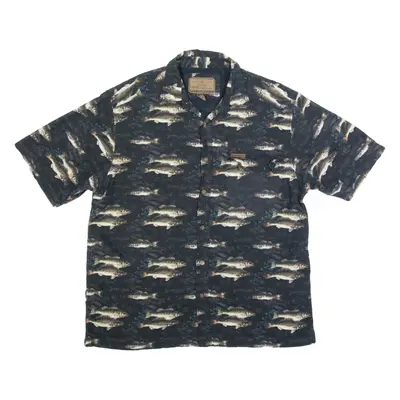 WHITETAILS Fish Design Mens Hawaiian Shirt Black XL