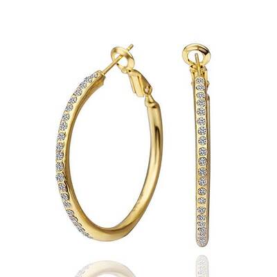 Chic Tin Alloy Czech Rhinestone Hoop Earrings For Women