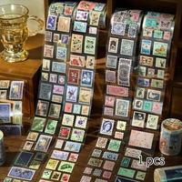 Random Color Vintage Stamp Pattern Tape, 1 Count Decorative Adhesive Tape for DIY Scrapbook, Office Stationery & Supplies, Cr...