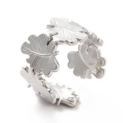 Non-Tarnish 304 Stainless Steel Leaf Wrap Open Cuff Ring for Women