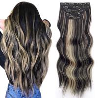 ALXNAN Clip in Hair Extensions Black Mix Blonde Long Wavy Hairpieces 20Inch Hair Extensions Clip Ins Soft Synthetic Hairpiece...