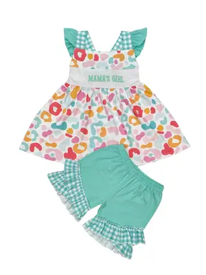 Colorful Leopard Embroidery MAMA'S Girls Girls Set