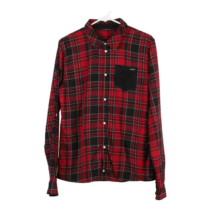 Guess Checked Flannel Shirt - Medium Red Cotton