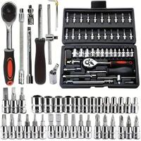 Socket Wrench Set, 1/4 Inch Socket Wrench Set, Multipurpose Hand Tool Set for Car & Bicycle Repair, Adjustable Anti Slip Wren...
