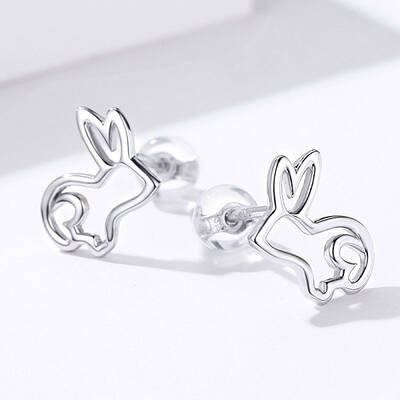 Anti-Tarnish Rhodium Plated 925 Sterling Silver Bunny Stud Earrings