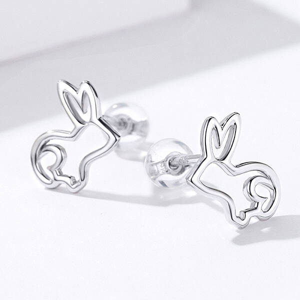 Anti-Tarnish Rhodium Plated 925 Sterling Silver Bunny Stud Earrings