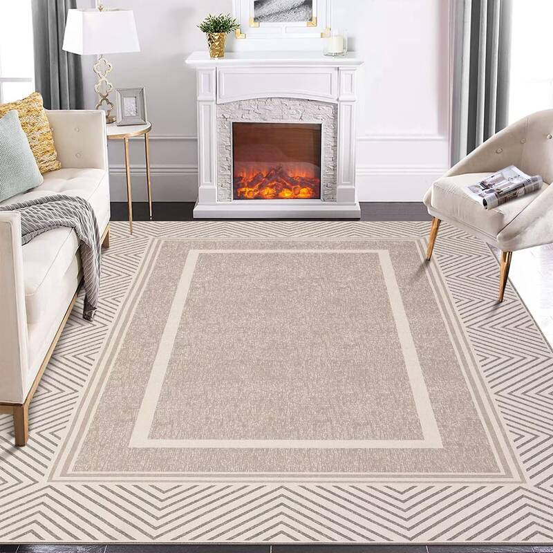Garvee Modern Bordered Area Rug Washable Ultra-Thin Non-Slip Rug for Living Room, Bedroom, Office, Dorm, Non-Shedding Light B...