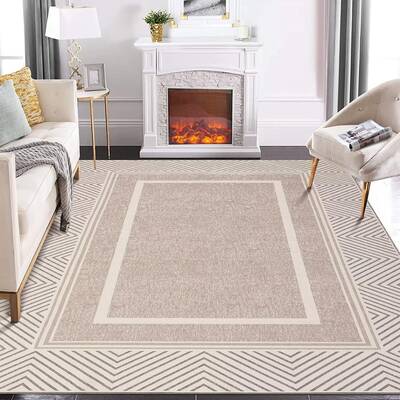 Garvee Modern Bordered Area Rug Washable Ultra-Thin Non-Slip Rug for Living Room, Bedroom, Office, Dorm, Non-Shedding Light B...