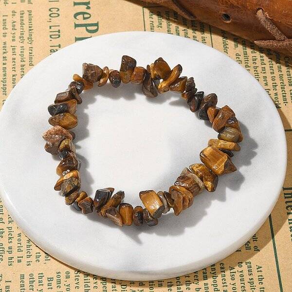 Unisex Chip Natural Tiger Eye Beaded Stretch Bracelets