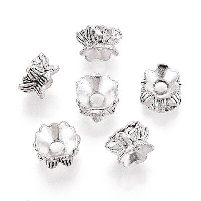 Buddhist Jewelry Findings Tibetan Style Alloy Lotus Double Sided Bead Caps